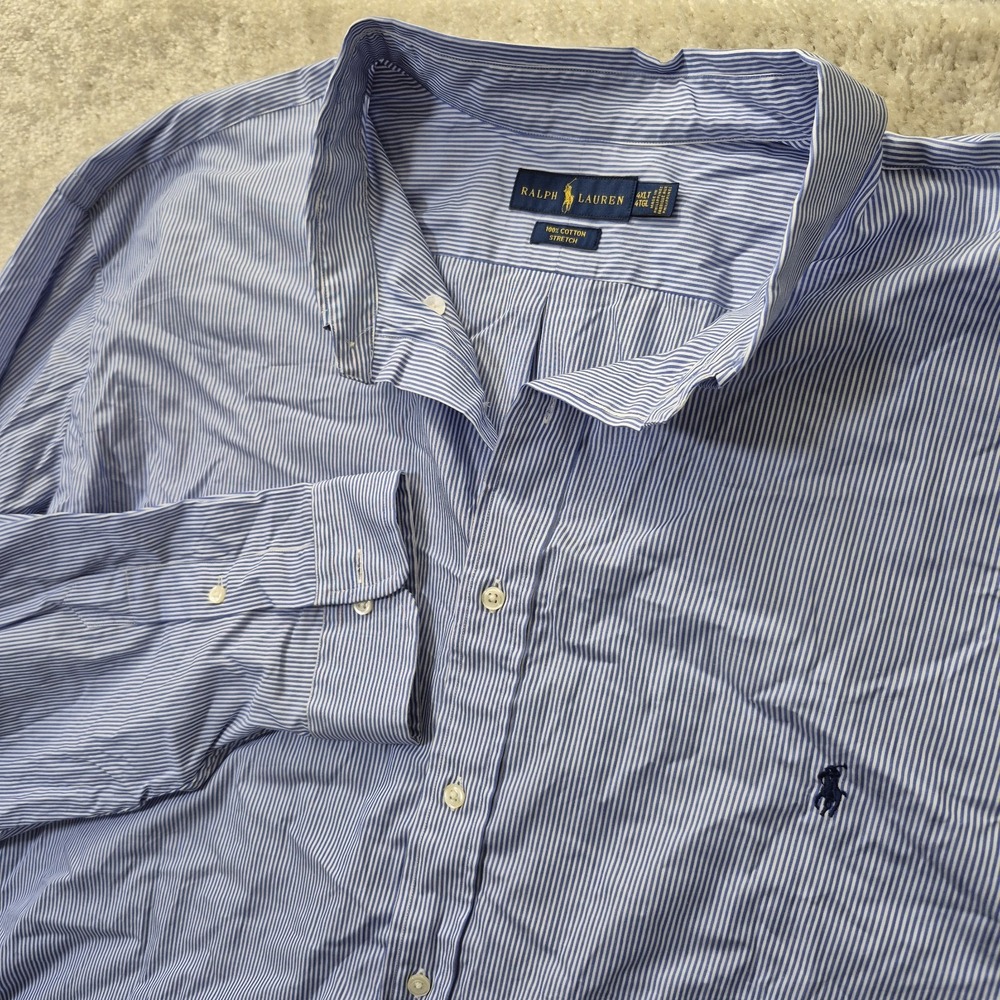 Polo Ralph Lauren Shirt Mens 4XLT Blue Stripe Cotton Button Down Academia Work